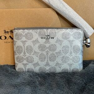 Coach Metallic Silver monogram Wristlet